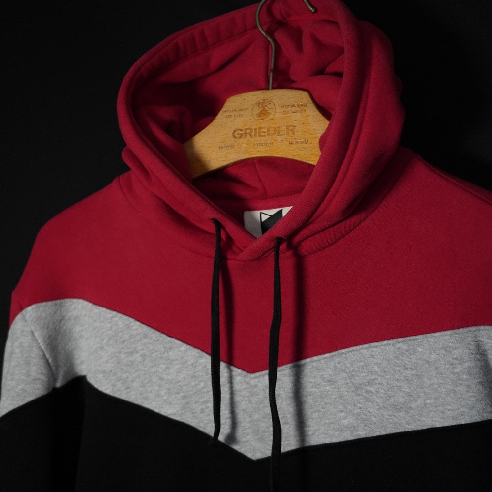 MKBHD Chevron Hoodie –  Size M, Red | Grey | Black Color-Block, Great Condition